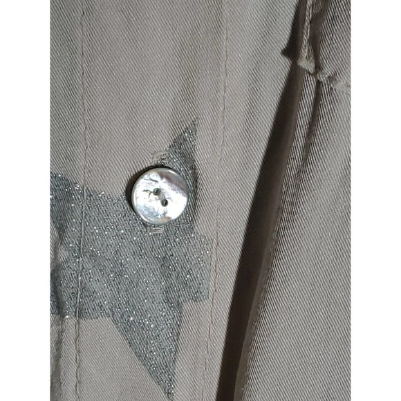 Venti6 Button Down Tattered Style Long Sleeve Shirt Glittery Silver Stars Medium - Picture 4 of 11